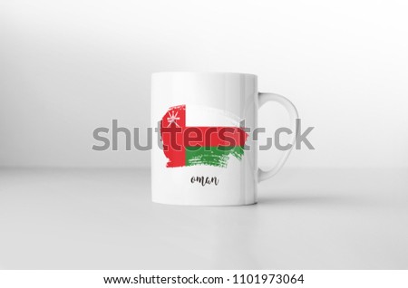 Oman flag souvenir mug on white background. 3D rendering. Foto stock © 