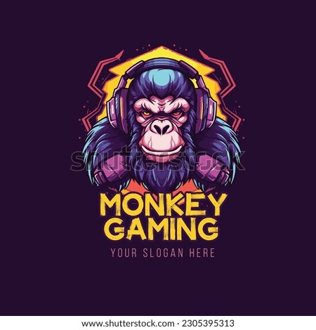 Monkey mascot logo vector. Gorilla monkey logo. Ape and Chimpanzee vector logo design. Animal vector illustration. Kingkong Gaming Logo