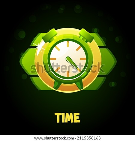 Green clock icon with time, badge for game.