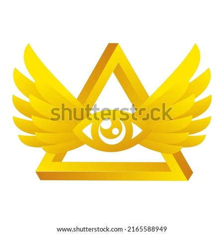 All-seeing eye with wings. Golden Pyramid, Masonic Symbol