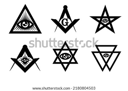 Set masonic symbol. Vector Black flat icons