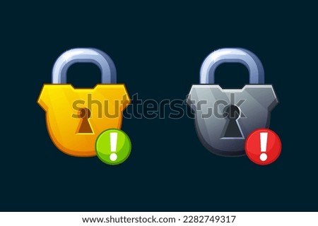 Closed golden padlock. Game icon. Block and security