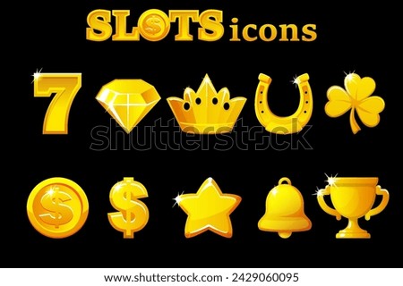 Classic gold slot machine symbol collection. Casino icons