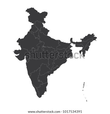 india map on white background vector, india Map Outline Shape Black on White Vector Illustration, High detailed black illustration map -india.