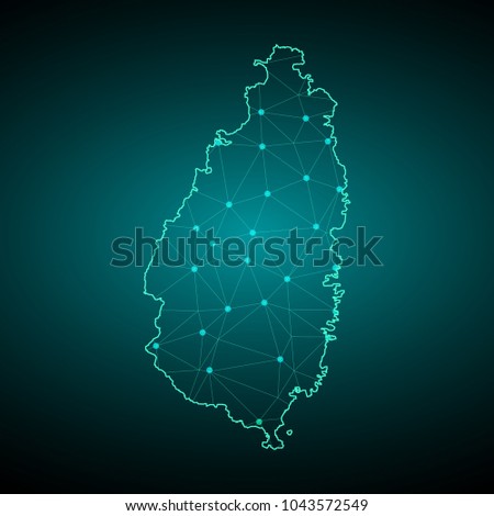 Map of Saint Lucia. Wire frame 3D mesh polygonal network line, design sphere, dot and structure. communications map of Saint Lucia. Vector Illustration EPS10.