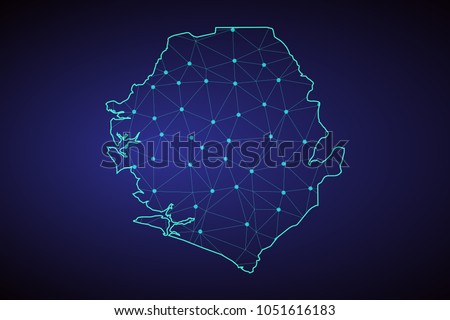 Map of Sierra Leone. Wire frame 3D mesh polygonal network line, design sphere, dot and structure. communications map of Sierra Leone. Vector Illustration EPS10.