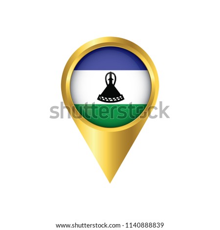 Flag of Lesotho.symbol check in Lesotho, golden map pointer with the national flag of Lesotho in the button. vector illustration.