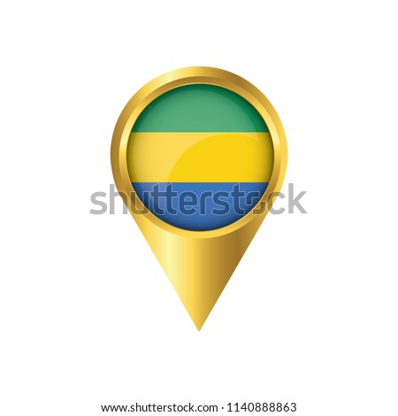 Flag of Gabon.symbol check in Gabon, golden map pointer with the national flag of Gabon in the button. vector illustration.