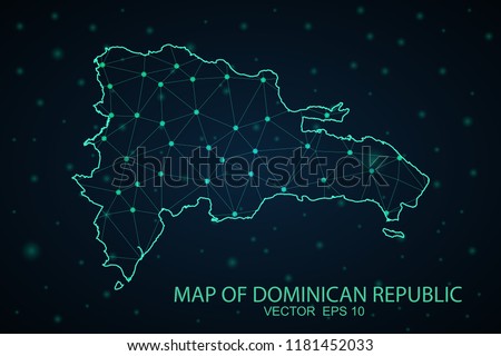 Map Dominican Republic. Wire Frame 3D mesh polygonal network line, design sphere,Dominican Republic map on dark background. Vector illustration eps 10.