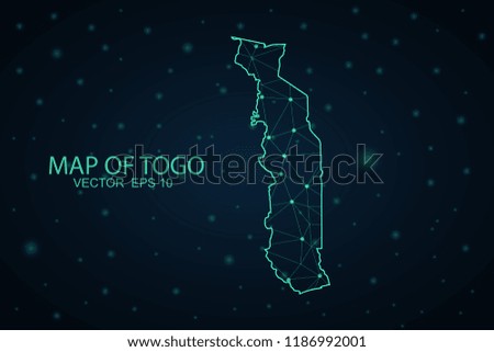 Map Togo. Wire Frame 3D mesh polygonal network line, design sphere,Togo map on dark background. Vector illustration eps 10.