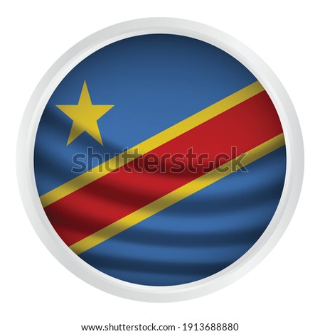 Democratic Republic Congo flag in round button of icon. flag logo of Democratic Republic Congo emblem isolated on white background.