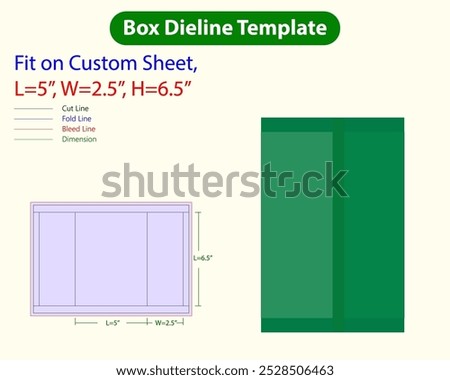 Chips Box L 5, W 2.5, H 6.5 inch Dieline Template. Design Editable Vectoe File