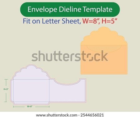 Envelope W 8, H 5 inch Dieline Template. Design Editable Vectoe File