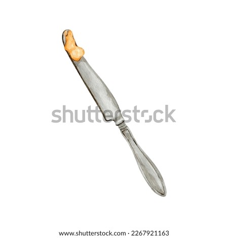 Watercolor knife with milk butter illustration clip art. High quality hand drawn food illustration