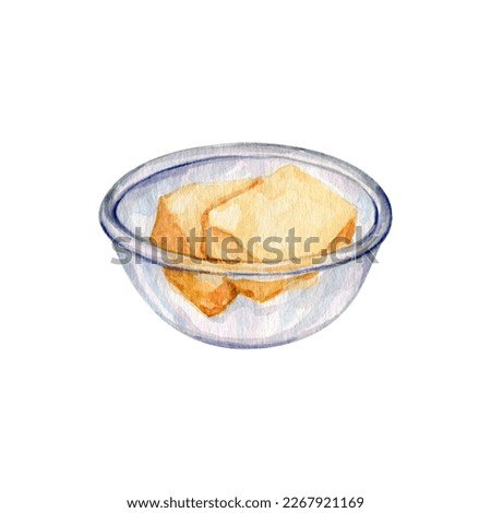 Watercolor bowl with milk butter illustration clip art. High quality hand drawn food illustration