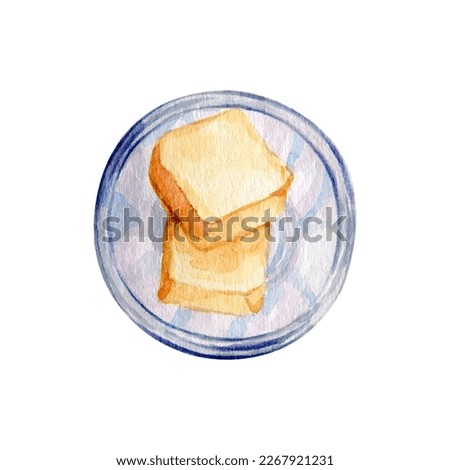 Watercolor bowl with milk butter illustration clip art. High quality hand drawn food illustration