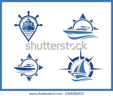 Ship logo design, Sailboat logo design template wheel on sea water