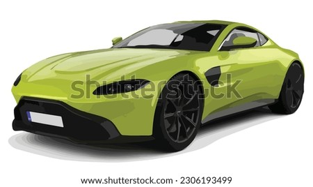 modern fast car green style 3d realistic silver style art DBS vanquish vantage coupe yellow  design racing graphic isolated white background