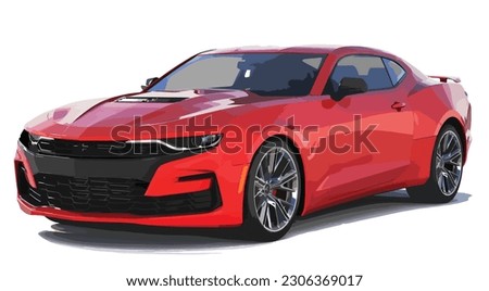 car 3d render realistic red American USA new model design modern art vector template isolated on white background