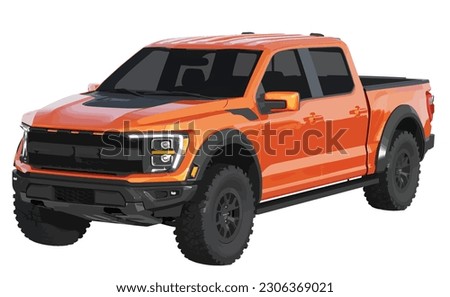 modern art 3d realistic orange  color design big famous truck car vector element pickup large motor power diesel isolated white background