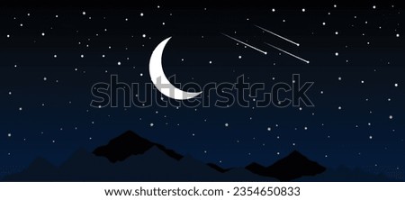 Night Vector poster with star moon mountain background