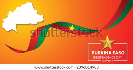Burkina Faso map with flag ribbon vector poster for independence day 