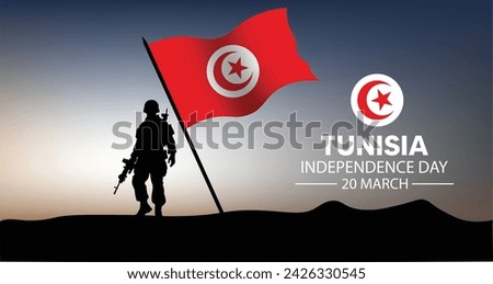 Tunisia Independence Day 20 solider standing with flag vector poster
