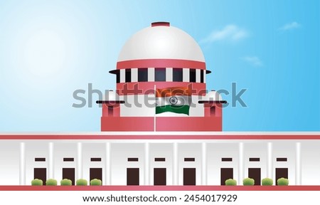 Indian Supreme court with waving Indian flag vector poster