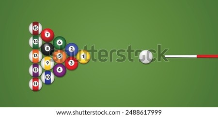 billiard table top view balls and stick vector poster