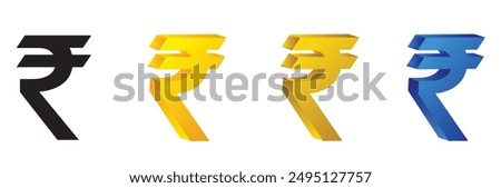 set of Indian Currency Rupee Symbol on white isolated vector illustration