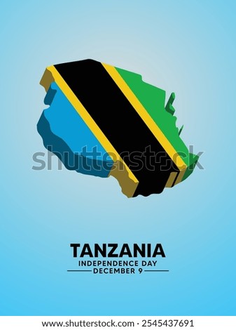 Tanzania 3d flag map vector illustration Independence Day poster