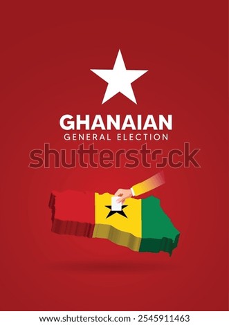 Ghanaian general election 2024 hand putting vote in 3d flag map vector poster