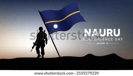 Nauru Independence Day solider standing with flag vector poster