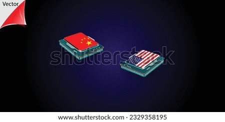 Ai chips, innovation of the future, competition between China and the US, yes, all the news. vector illustration.