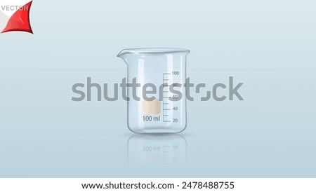 Beaker 100ml, scientific equipment used in laboratories and experiments for containing chemicals. A solution for heating, mixing or reacting with each other.