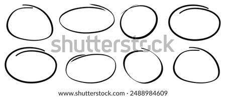 Hand drawn circle highlighter set. Circle, pen draw. Vector marker circular lines, doodle round circles for message note mark design element. Different circles vector illustration.