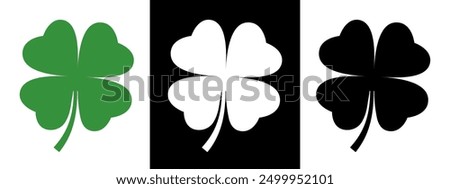 Four leaf clover flat vector icon set. Clover sign and symbol. Four leaf clover flower simple vector illustrations.