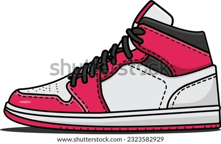 sneaker shoe in 2d illustration. Nike Air Jordan. Sneakers in flat style. Sneakers side view. Fashion sneakers.