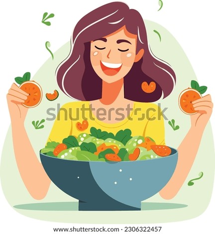 A young woman eating salad