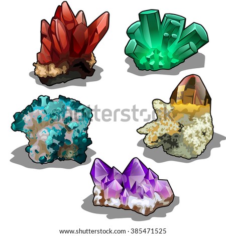 Set of natural minerals. Gems. Vector illustration.