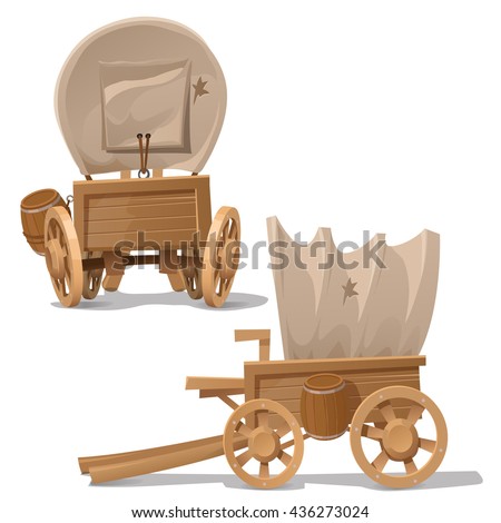 The wagon in the wild West style isolated on a white background. Cartoon vector close-up illustration.
