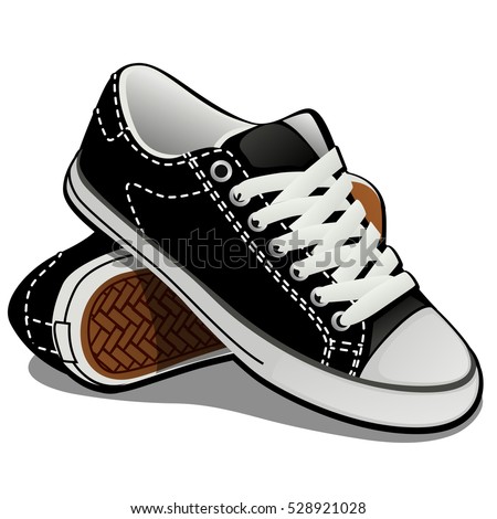 A pair of sneakers with white laces isolated on white background. Classic sports shoes. Vector illustration.

