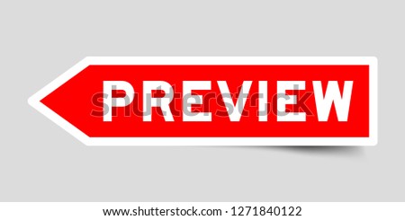 Arrow shape red color label sticker in word preview on gray background