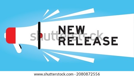 Color megphone icon with word new release in white banner on blue background