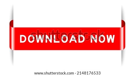 Red color inserted label banner with word download now on white background