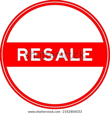 Red color round seal sticker in word resale on white background