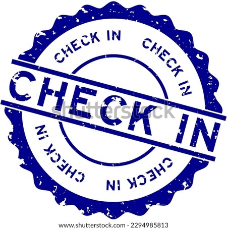 Grunge blue check in word round rubber seal stamp on white background