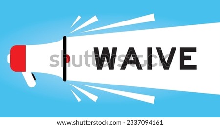 Color megaphone icon with word waive in white banner on blue background