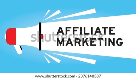 Color megaphone icon with word affiliate marketing in white banner on blue background