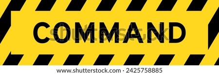 Yellow and black color with line striped label banner with word command